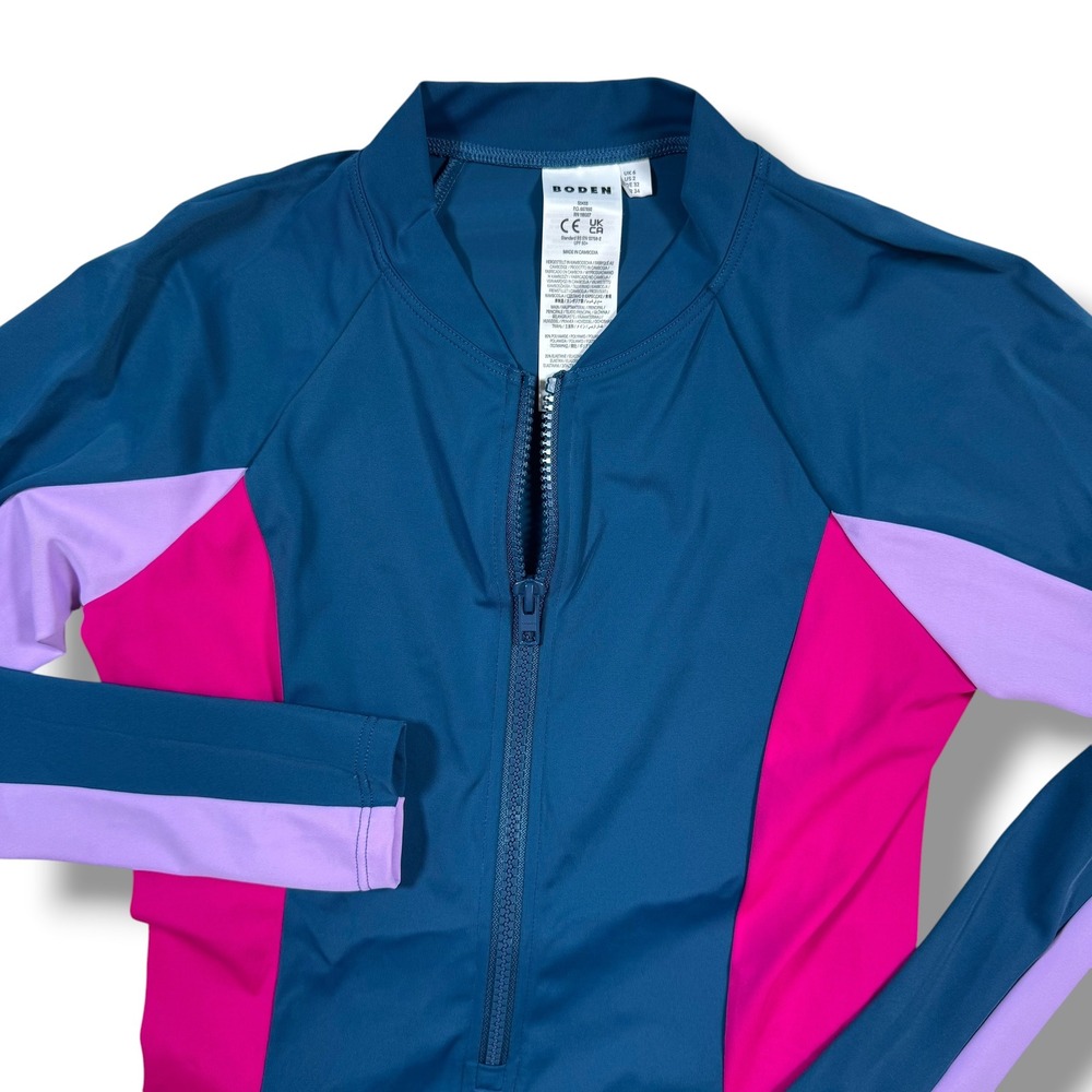 Boden Pullover Women's Size 2 Blue Pink Colorblock Half Zip Long Sleeve UPF 50+